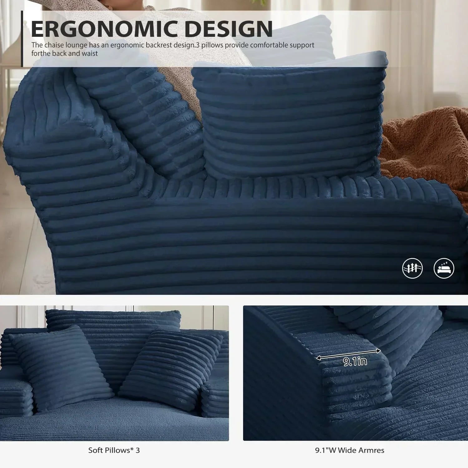50-inch indoor recliner oversized corduroy upholstered boneless sofa bed deep sleeper sofa
