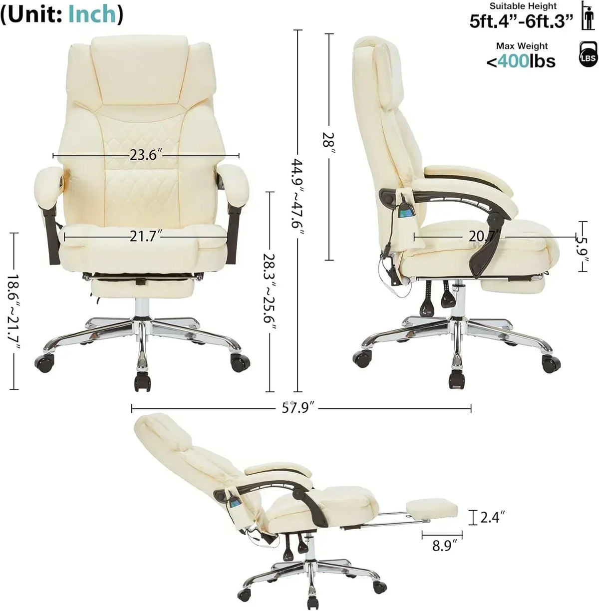 Massage Office Chair with Footrest 6 Point Vibration and Heating Home Office Desk Chair