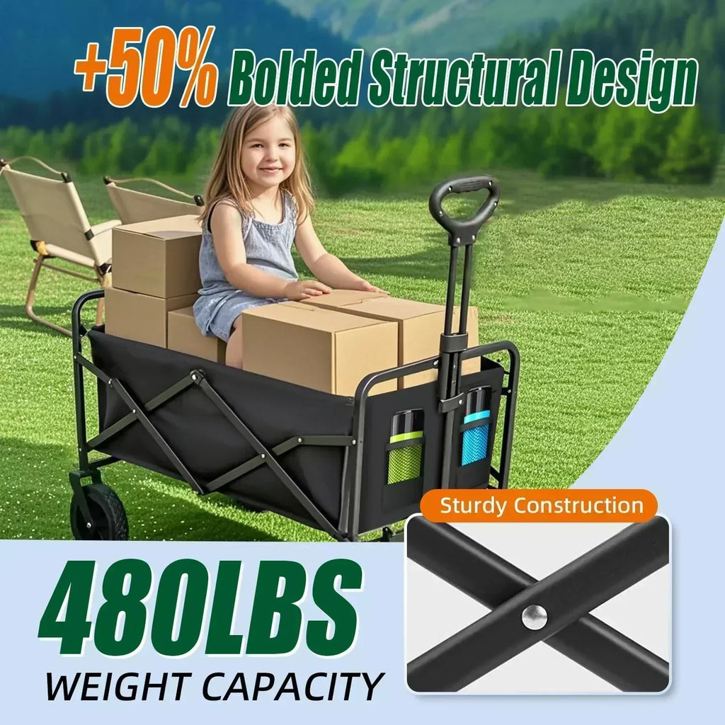 Foldable 4-wheel cart foldable 37 inches long 480 lb capacity heavy-duty beach cart