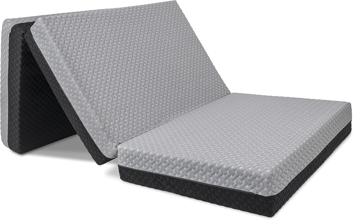 Milliard Dual Sided Premium Tri Folding Mattress, Memory Foam Foldable Mattress with Waterproof Washable Cover + Bonus Eye Mask Included