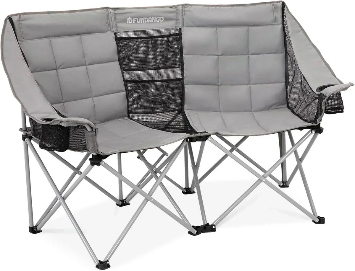 Double Camping Chair Cooler 3-Person Folding Extra Large Camping Chair 1000-Pound Capacity