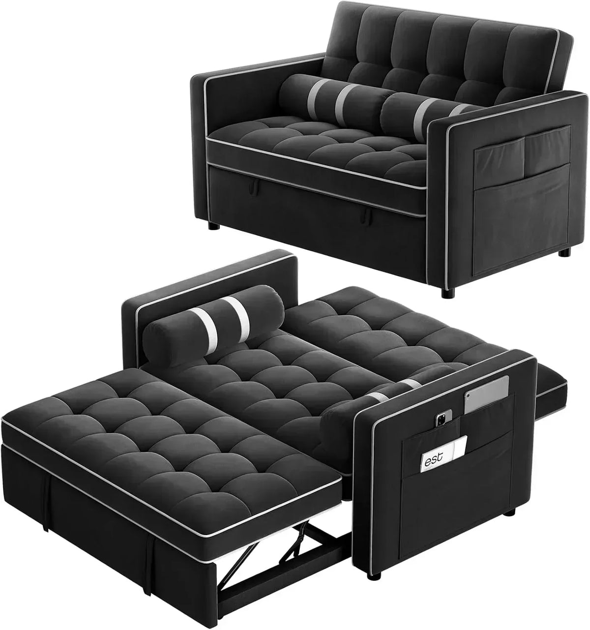 Pipishell 3 in 1 Convertible Sleeper Sofa Bed Pull Out Couch for Living Room USB Ports Side Pockets