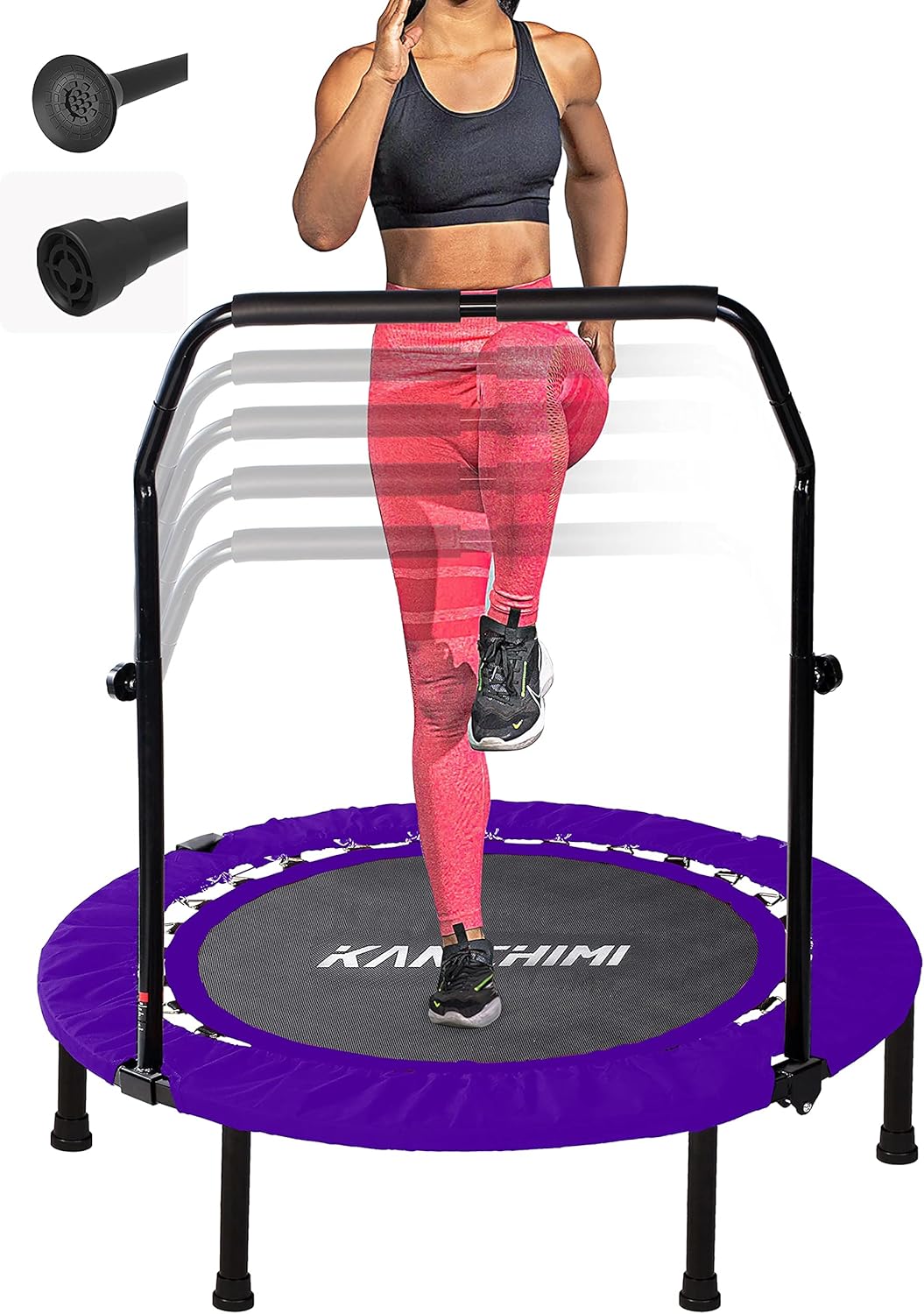 Kanchimi 40 48 Folding Mini Fitness Indoor Exercise Workout Rebounder Trampoline with Handle, Max Load 330lbs