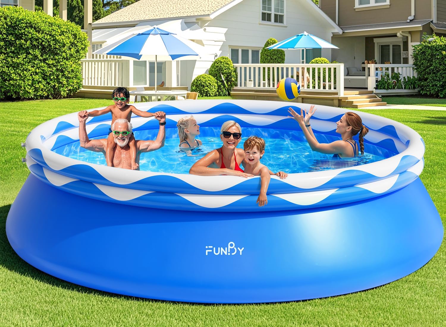Upgraded Double Rings Inflatable Above Ground Pool Easy Set Inflatable Swimming Pool