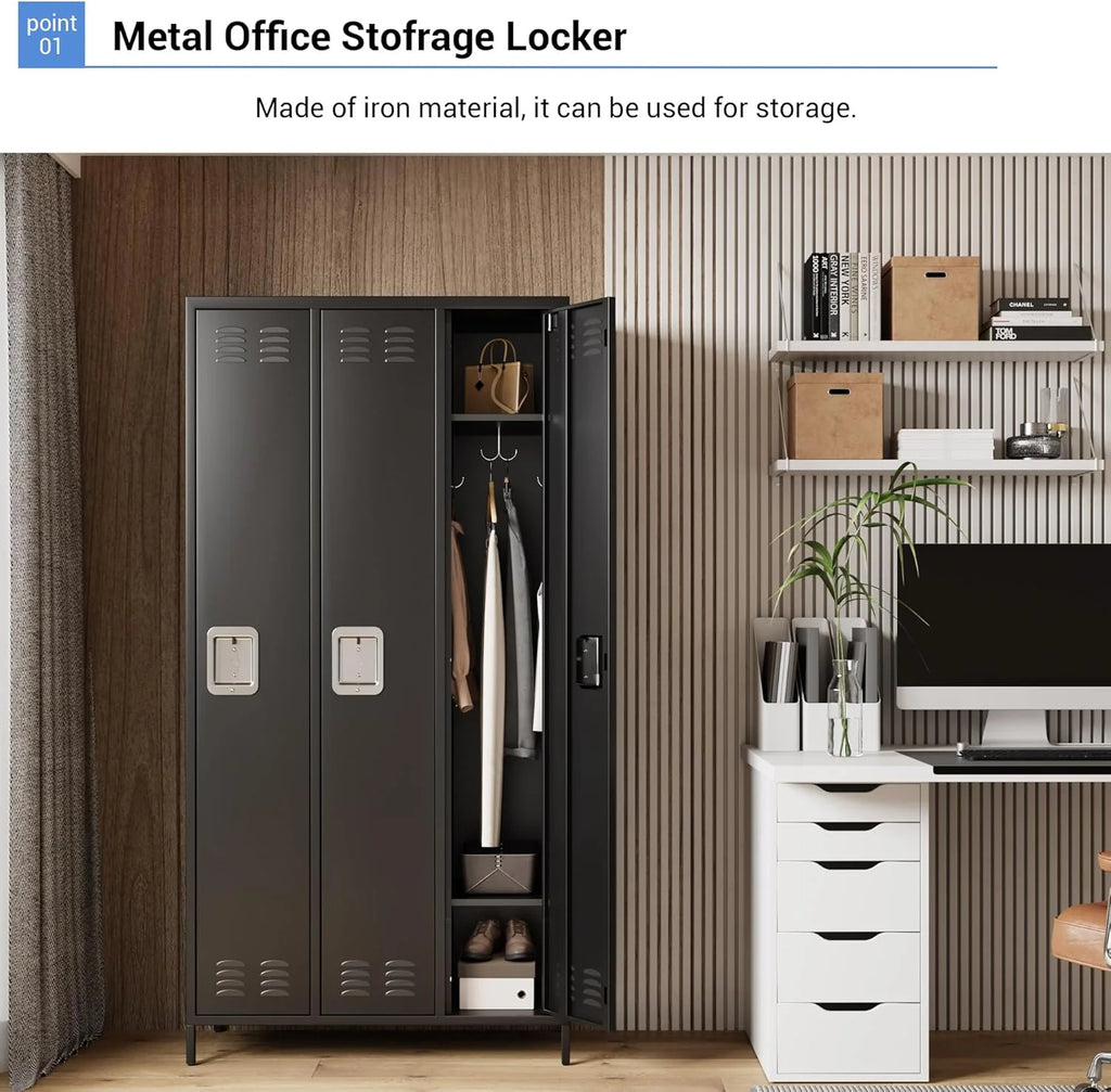 GAOMON Locker for Employees, 6 Doors Locker Cabinet with Hooks, Storage Locker for Home, Office, Gym, School, Assembly Required, Black
