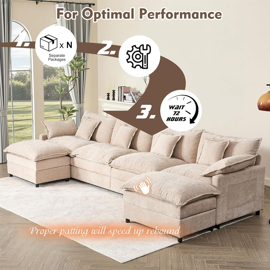 108 Inch U Shape Sofa Sectional Sofa Comfortable Cloud Sofa Living Room Deep Seat Sofa