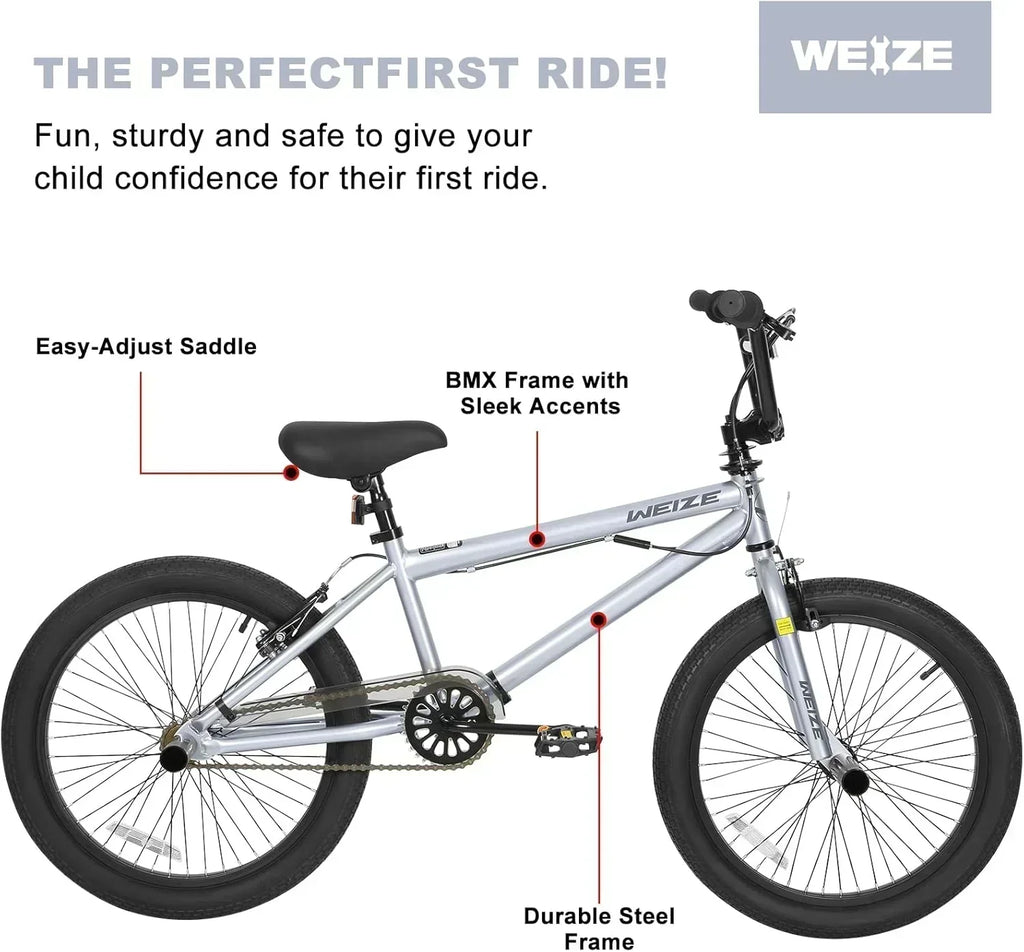 WEIZE Freestyle BMX Bicycle 20 Inch Stunt Bike for Kids and Adults Men and Women High Strength