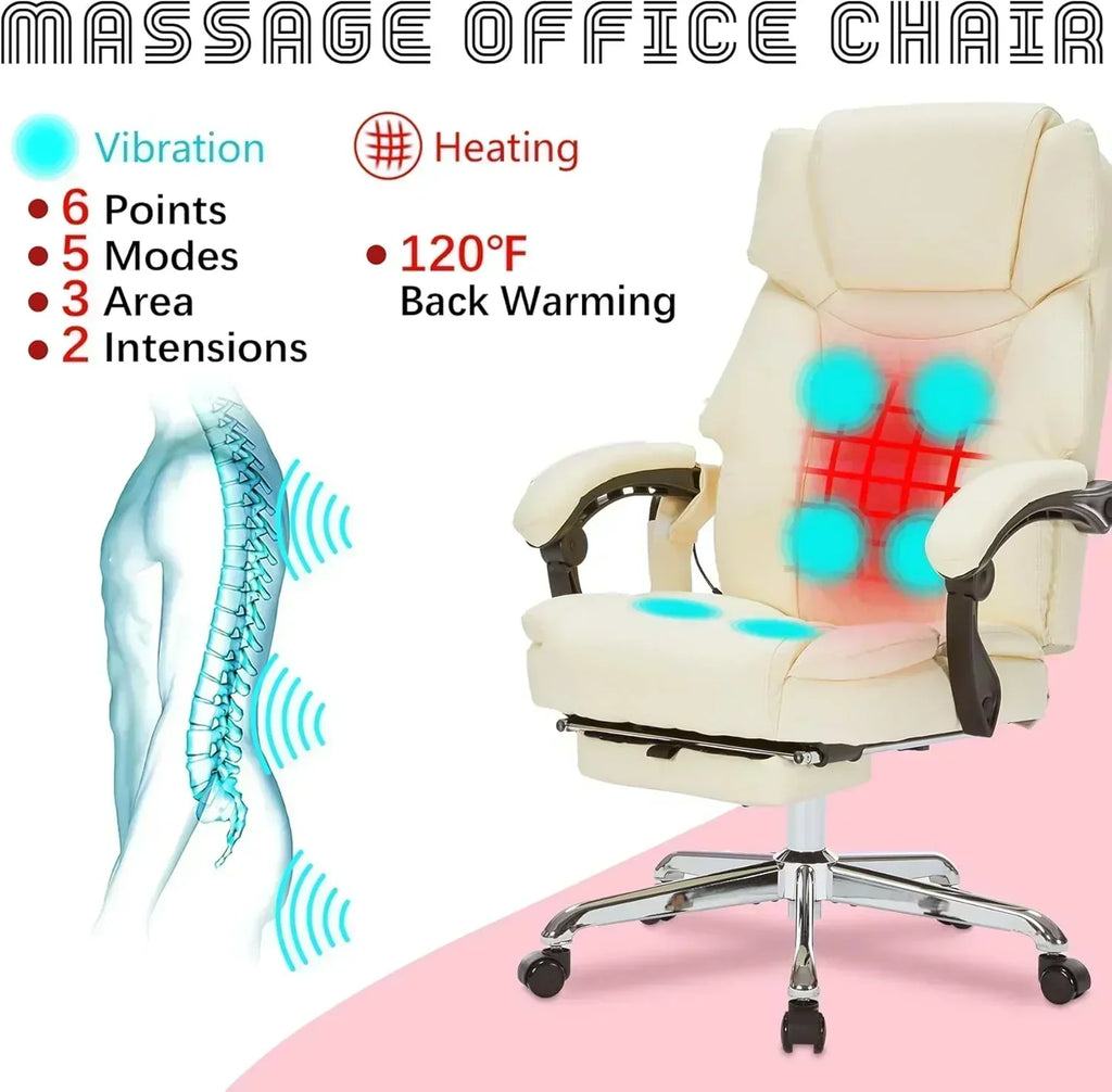 Massage Office Chair with Footrest 6 Point Vibration and Heating Home Office Desk Chair