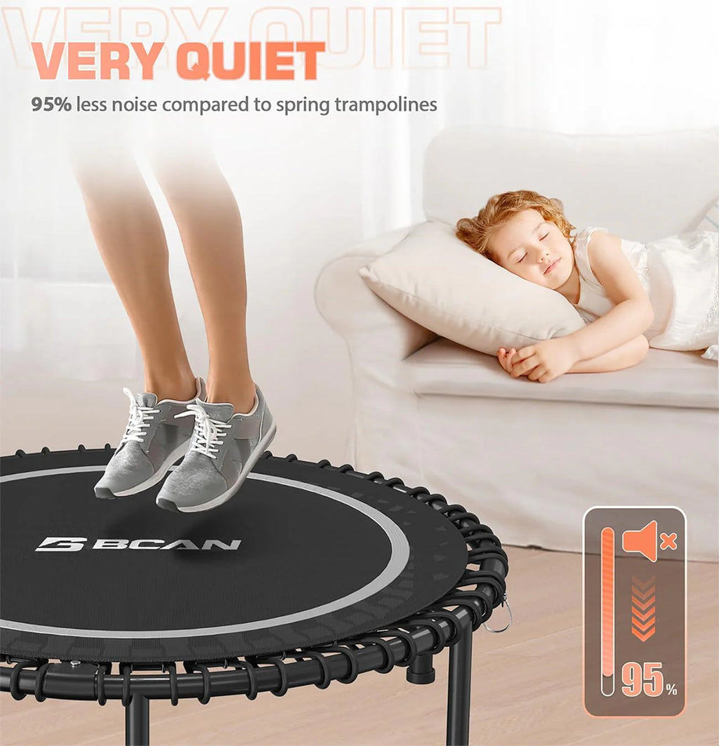 BCAN 450/550 LBS Foldable Mini Trampoline, 40/48 Fitness Trampoline with Bungees, U Shape Adjustable Foam Handle, Stable & Quiet Exercise Rebounder for Adults Indoor/Outdoor Workout