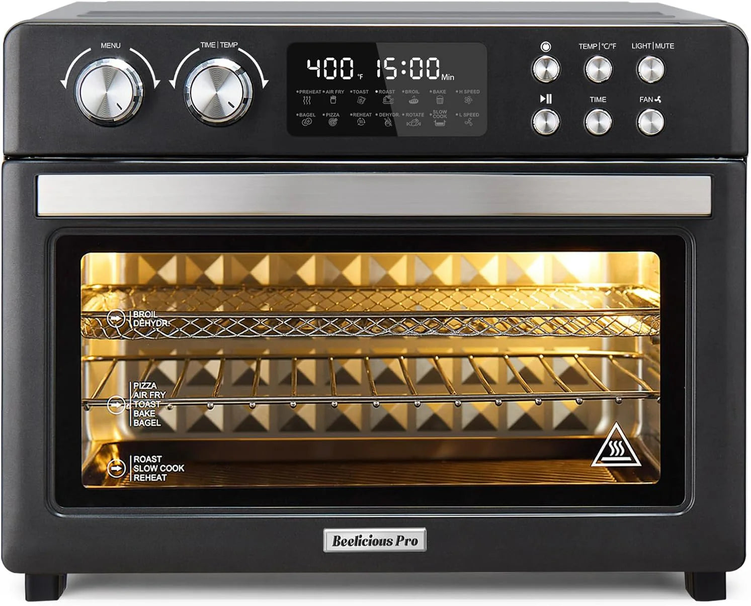 28QT Air Fryer Toaster Oven Combo, Large 12-in-1 Convection Countertop Oven with 3-Layer Cooking, Rotisserie for Chicken, 6 Heating Tubes, Fast Preheat, Fits 11 Pizza, Full Accessories, Sparkle Black