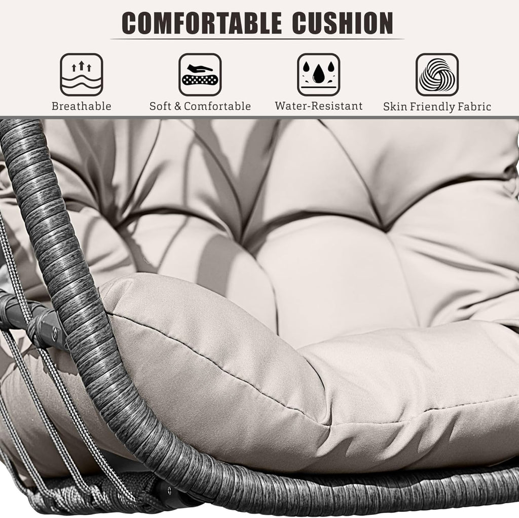 HWB Hanging Egg Chair Patio Wicker Hammock Egg Swing Chair with Cushion for Bedroom