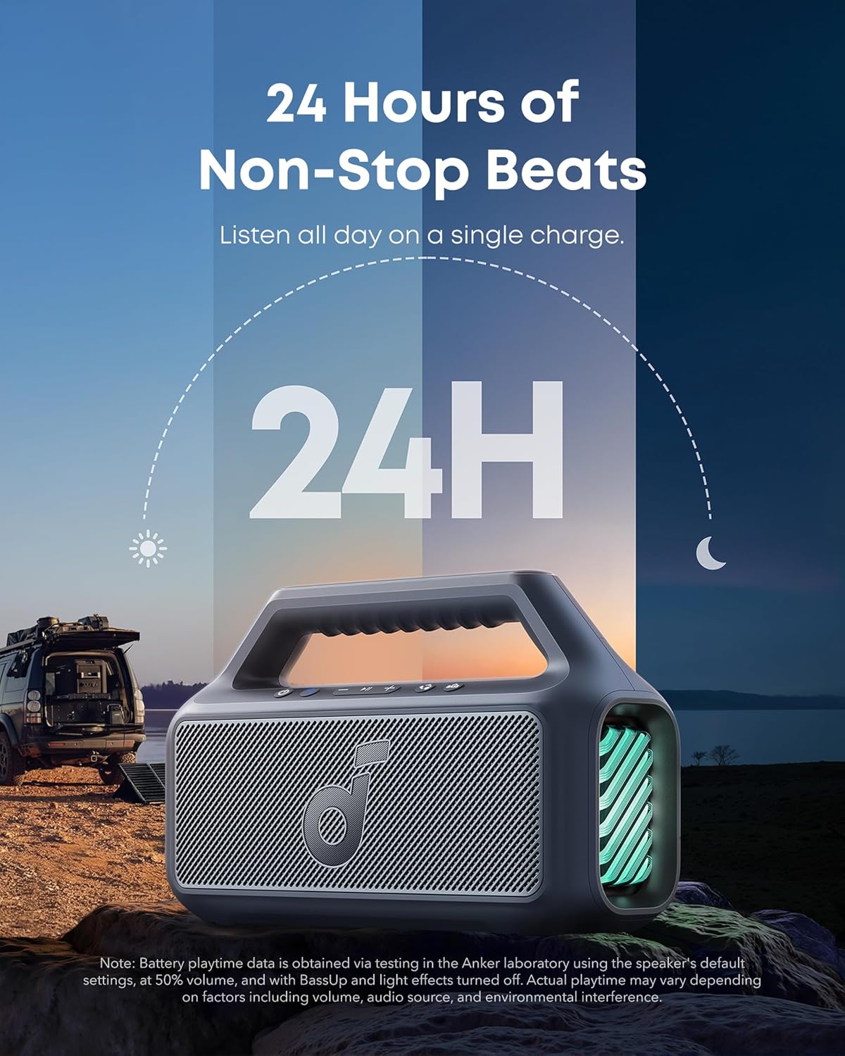 Outdoor Speaker, 80W, Subwoofer, BassUp 2.0, 24H Playtime, IPX7 Waterproof, Floatable, RGB Lights, USB-C, Custom EQ, Bluetooth 5.3, Portable for Camping, Beach, and Backyard