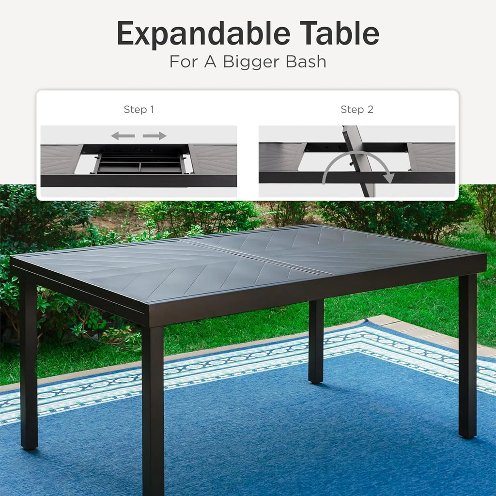 PHI VILLA 6-Piece Outdoor Dining Sets, All-Weather Patio Table and Chairs Set with Umbrella for 4, Heavy Duty Patio Round Table Set for Deck, 4 Extra Large Outdoor Swivel Chairs with Thick Cushions