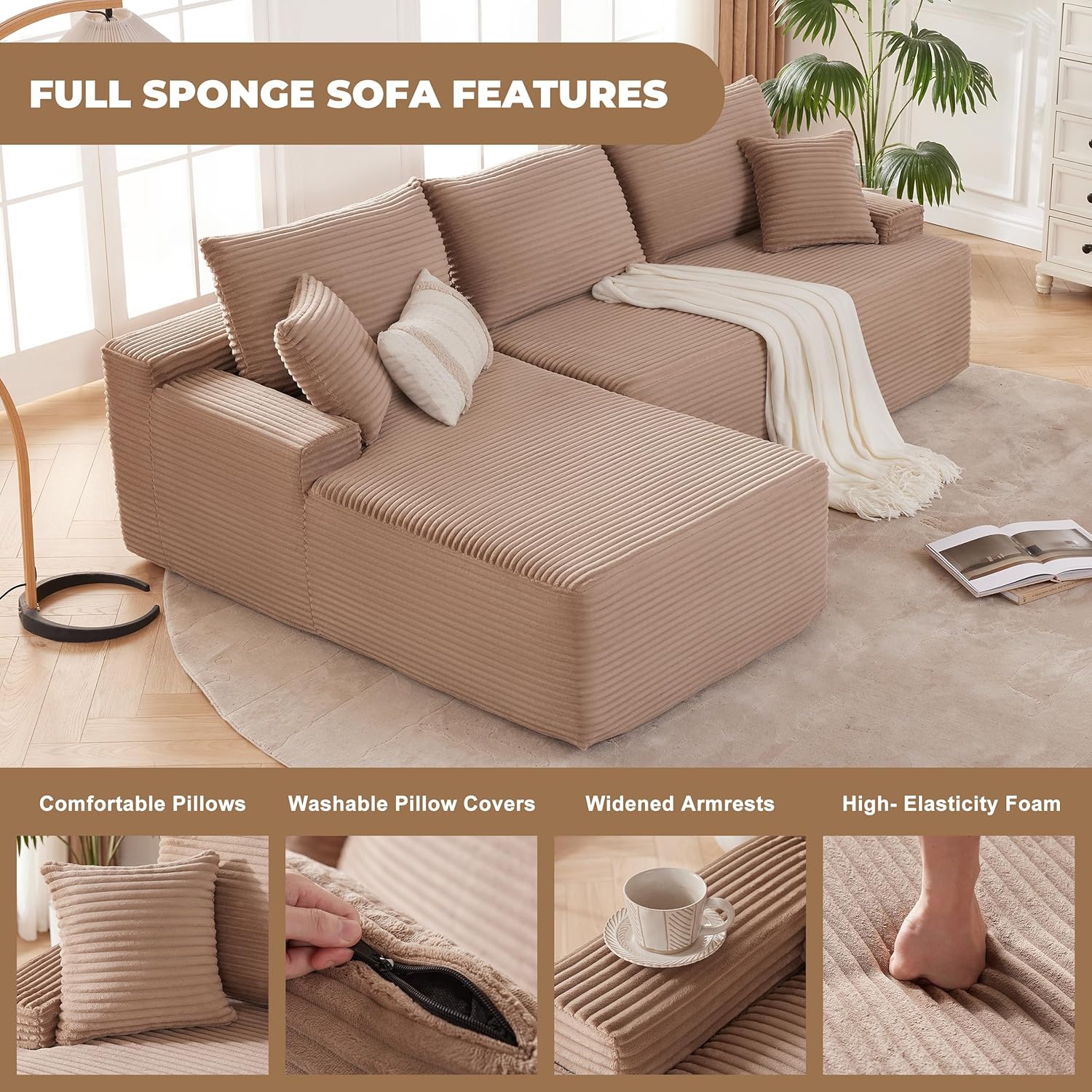 110-inch cloud sofa boneless sofa in the living room modular sofa with deep seats