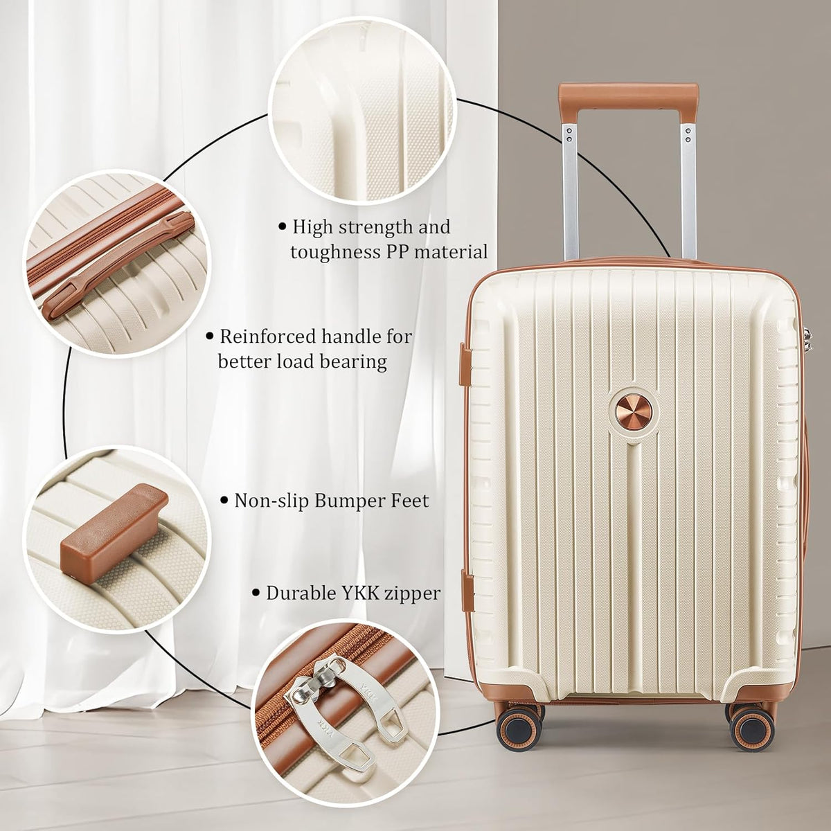 5-piece PP hardshell lightweight travel carry-on luggage set with dual spinner wheels