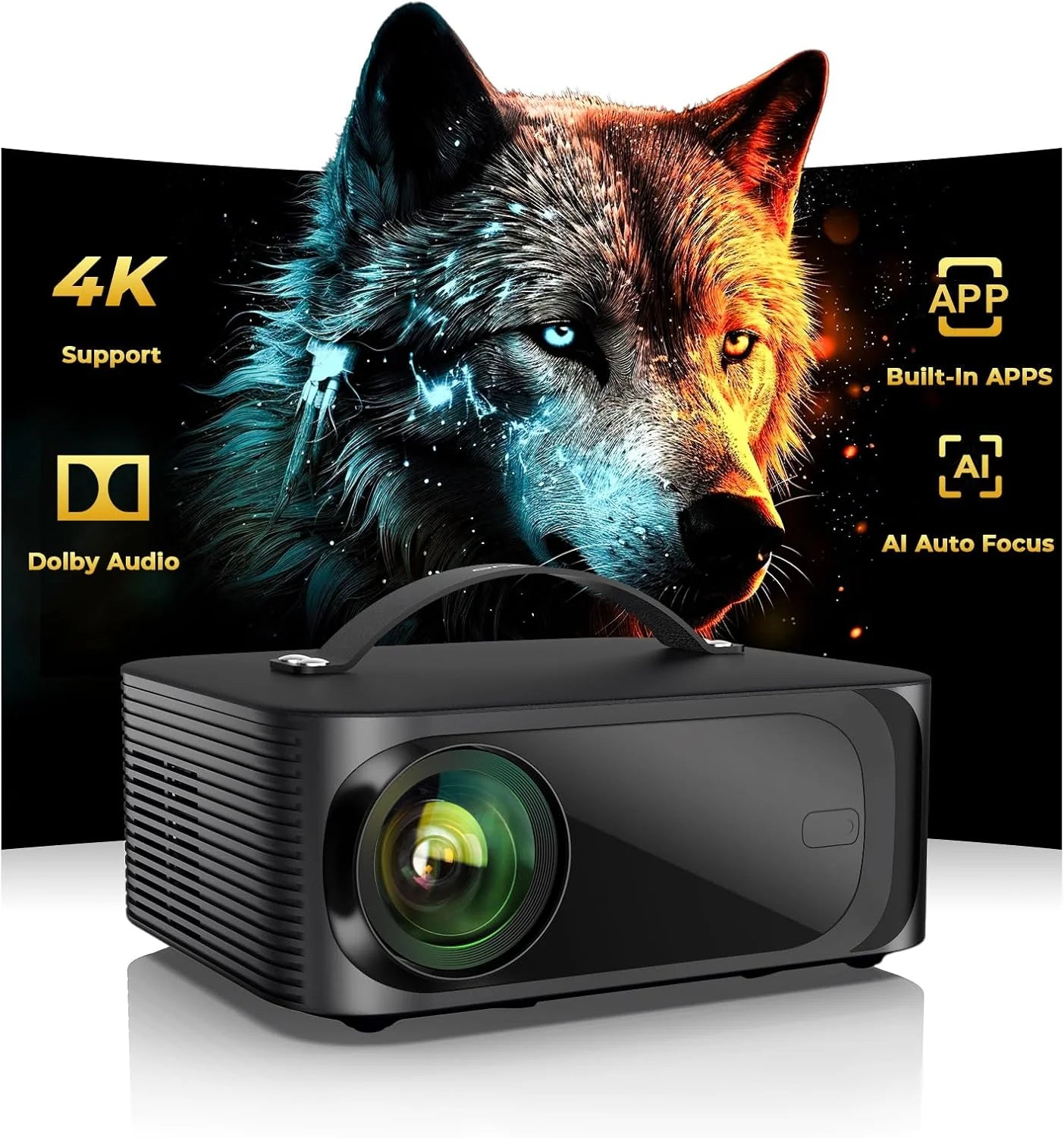Projector-4K with WiFi and Bluetooth:[3200 ANSI/AI Auto Focus/Built-in APPs] Outdoor