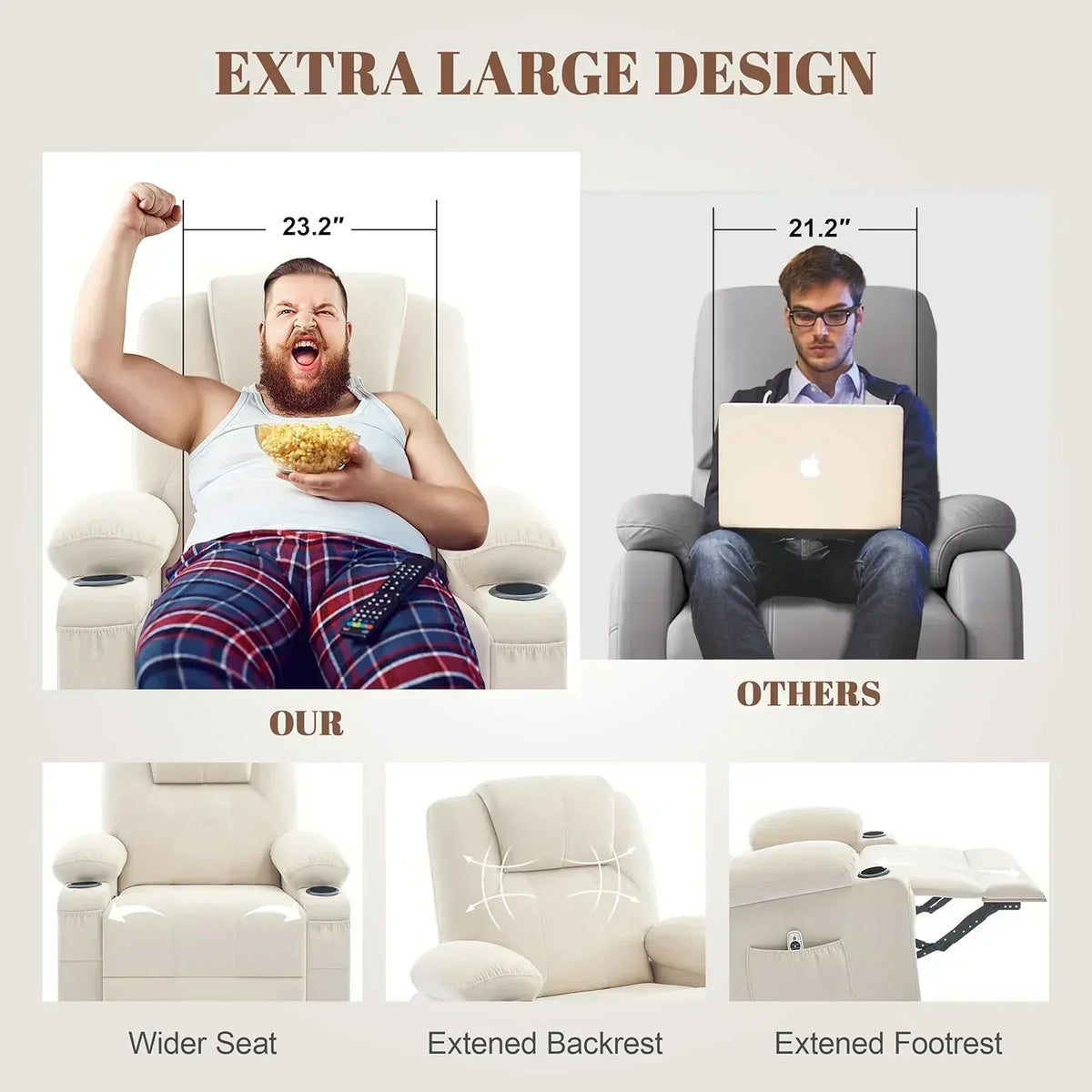 Large Swivel Rocking Recliner with Massage Function 360 Degree Swivel Rocking Single Sofa