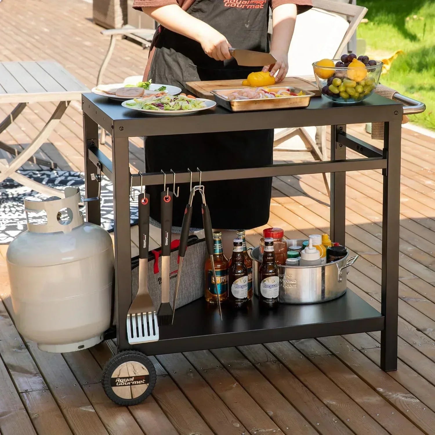 Royal Gourmet Dining Cart Table with Double-Shelf Movable Stainless Steel Flat Top Grill Cart