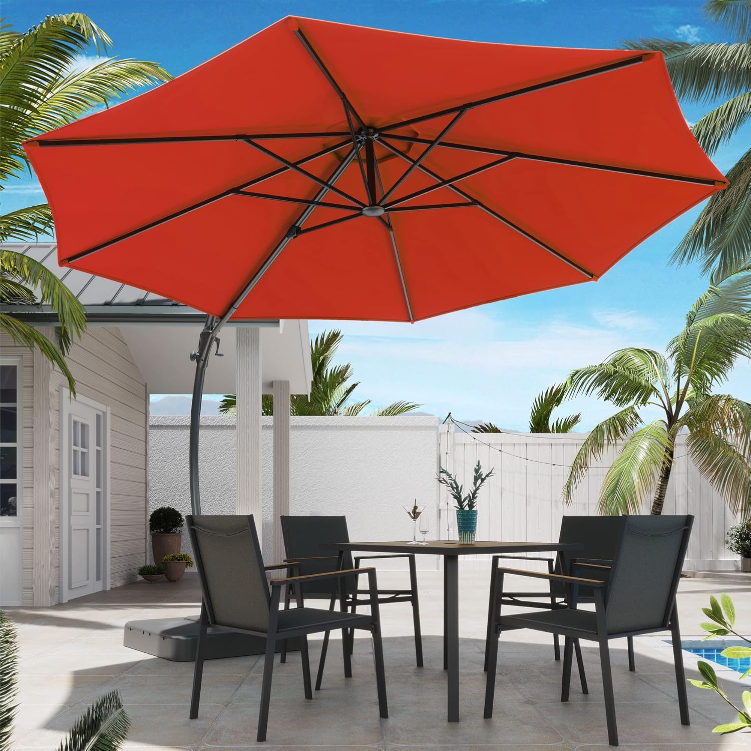 LAUSAINT HOME Outdoor Patio Umbrella with Base included, 11 FT Deluxe Curvy Cantilever Umbrella Heavy Duty Offset Hanging Umbrella with 360° Rotation for Market, Pool, Garden, Backyard, Deck (Beige)