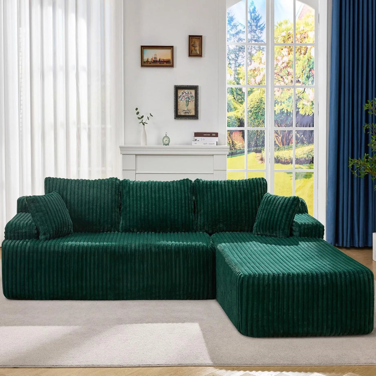 Modular Sectional Sofa Couches L-Shape Couch 3 Seat Modular Sofa Memory Foam Sectional Couches for Living Room, Cloud Couch with Oversized Chaise (Grey Stripe, 96 Left Facing Chaise)
