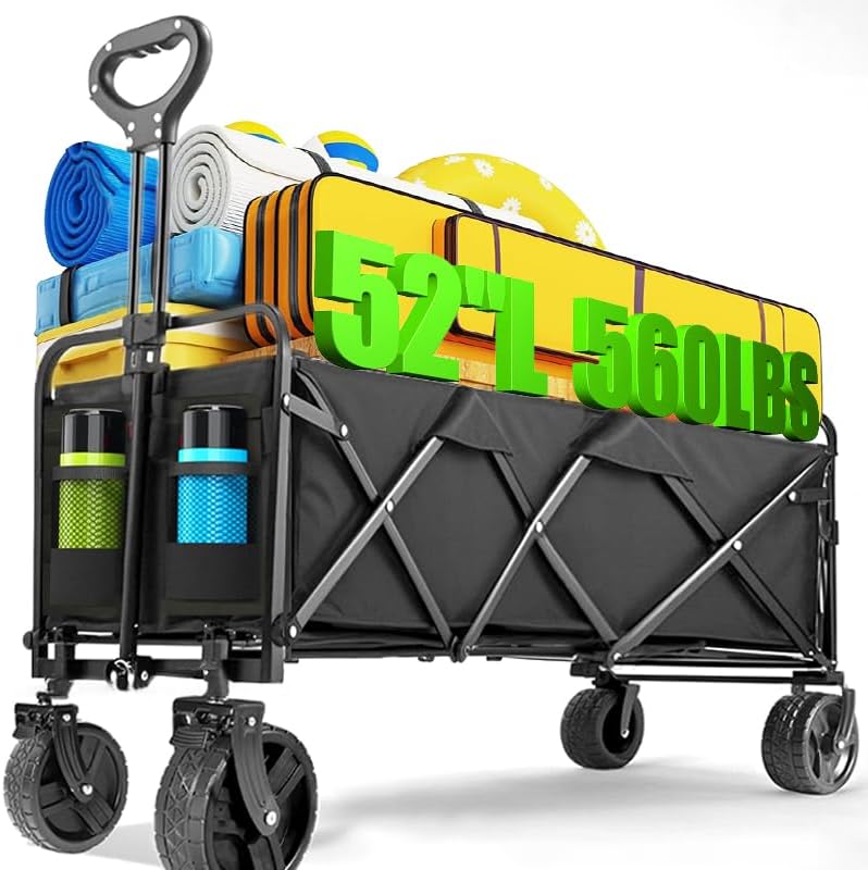 Foldable 4-wheel cart foldable 37 inches long 480 lb capacity heavy-duty beach cart