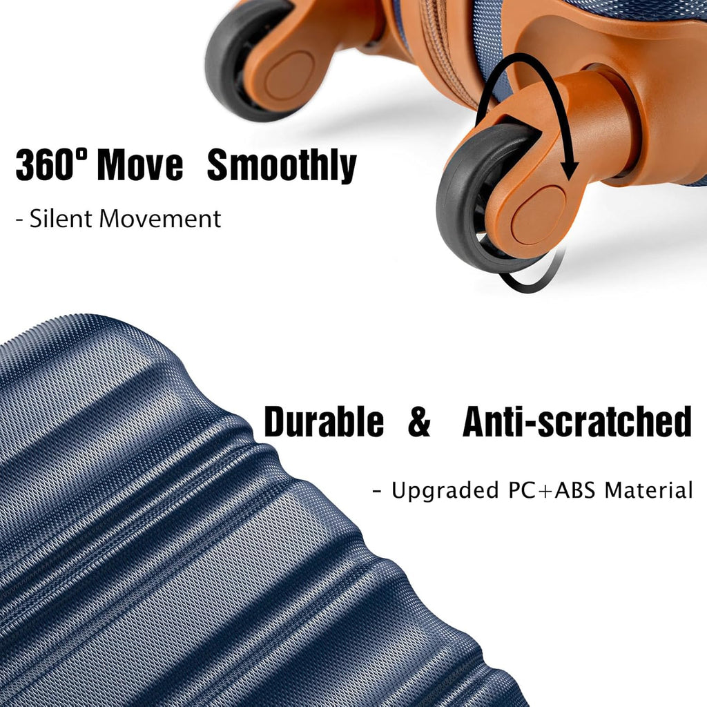 LONG VACATION 6 Piece Luggage Set Carry on Suitcase with ABS+PC hardshell, Spinner Wheels & YKK Zipper TSA Lock