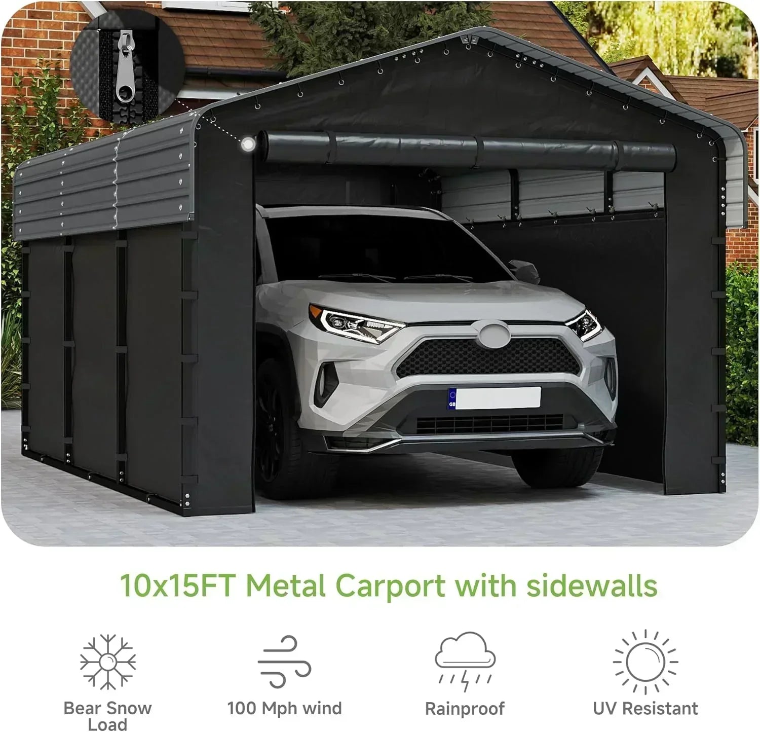 10'x15' Heavy Duty Metal Carport Outdoor Garage Car Shelter Shade with Heavier Frame
