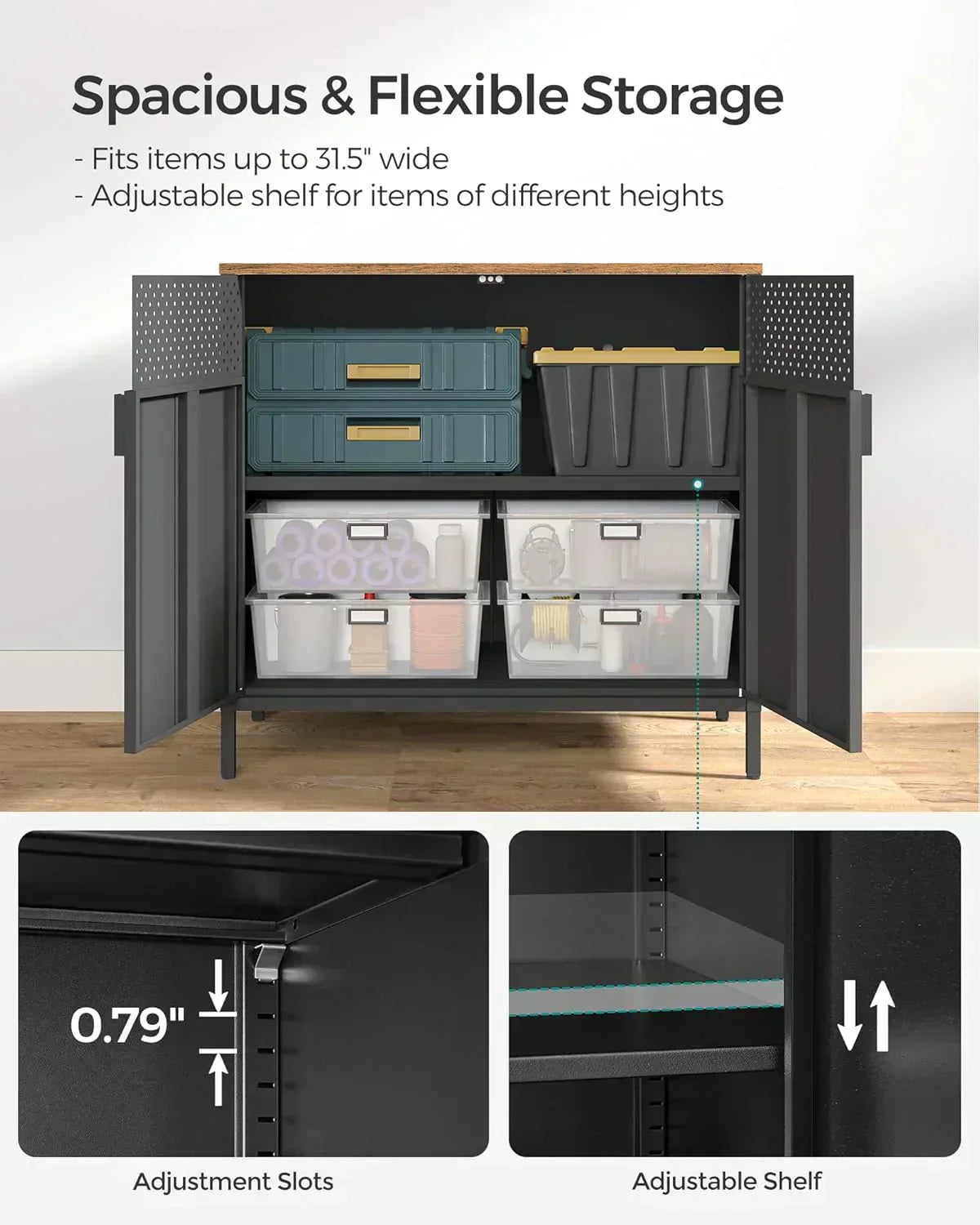 SONGMICS Storage Cabinet Metal Cabinet Sideboard with 2 Doors 15.7 x 31.5 x 29.9 inches