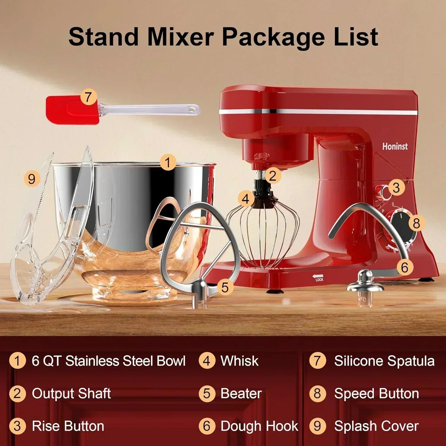 10-Speed Stand Mixer with 8-in-1 Splash Guard Tilt Head 6-Quart Stainless Steel Bowl