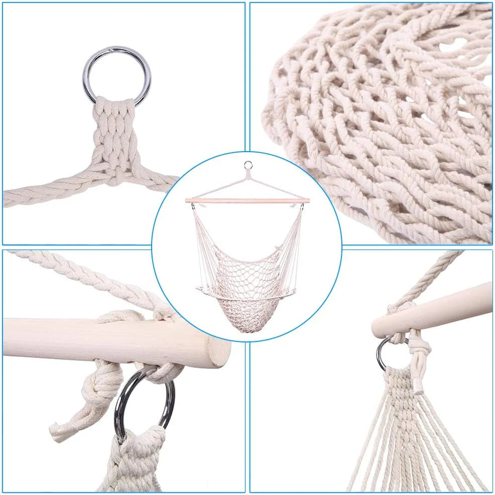 ONCLOUD Hammock Chair Hanging Rope Swing, Load Capacity Up to 550 LBS Macrame Hammock Swing Seat with Two Cushions, Hammock Seats with Portable Steel Spreader Bar for Indoor/Outdoor, Black