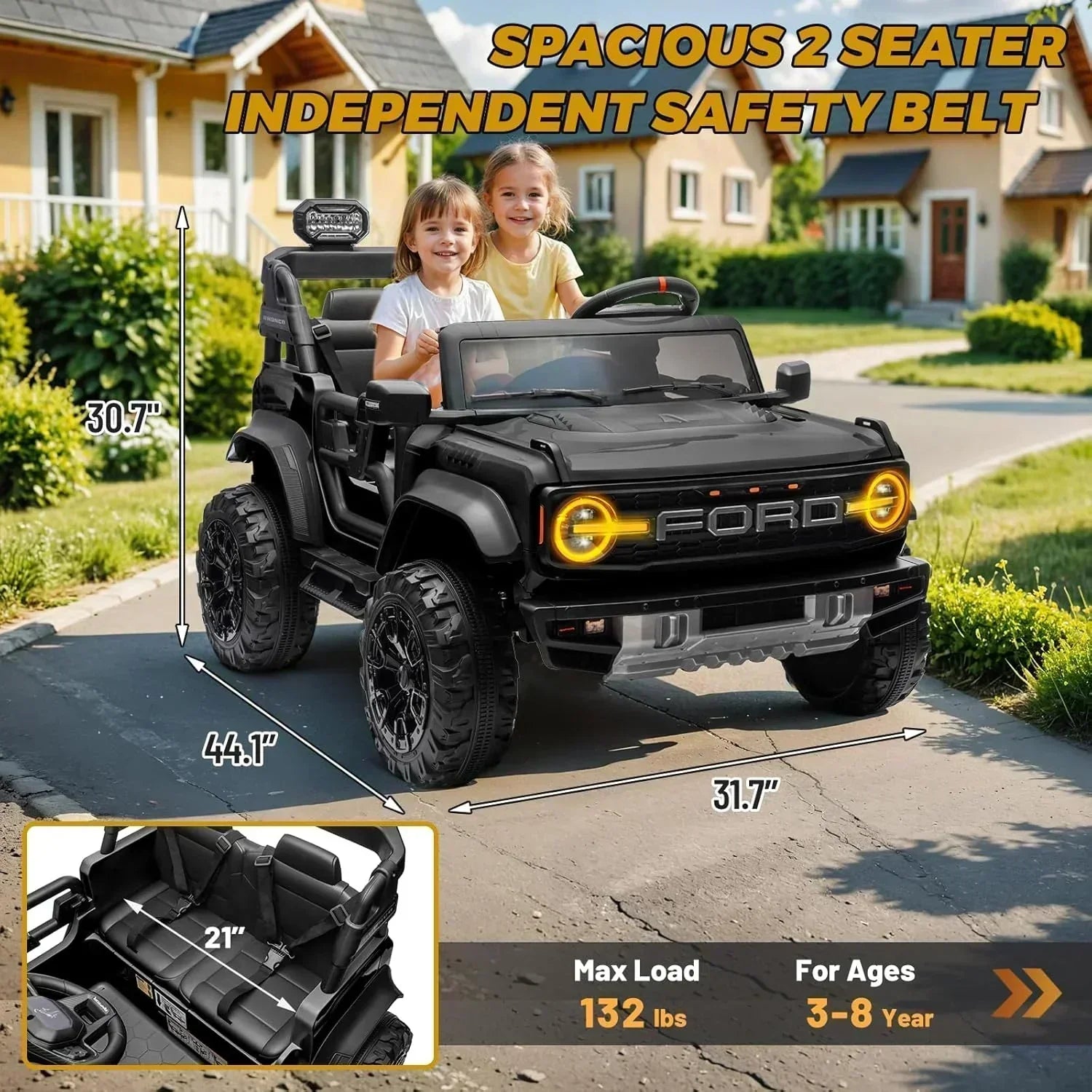 Bronco Raptor Two-Seater Ride-On Car Truck Toy Blue