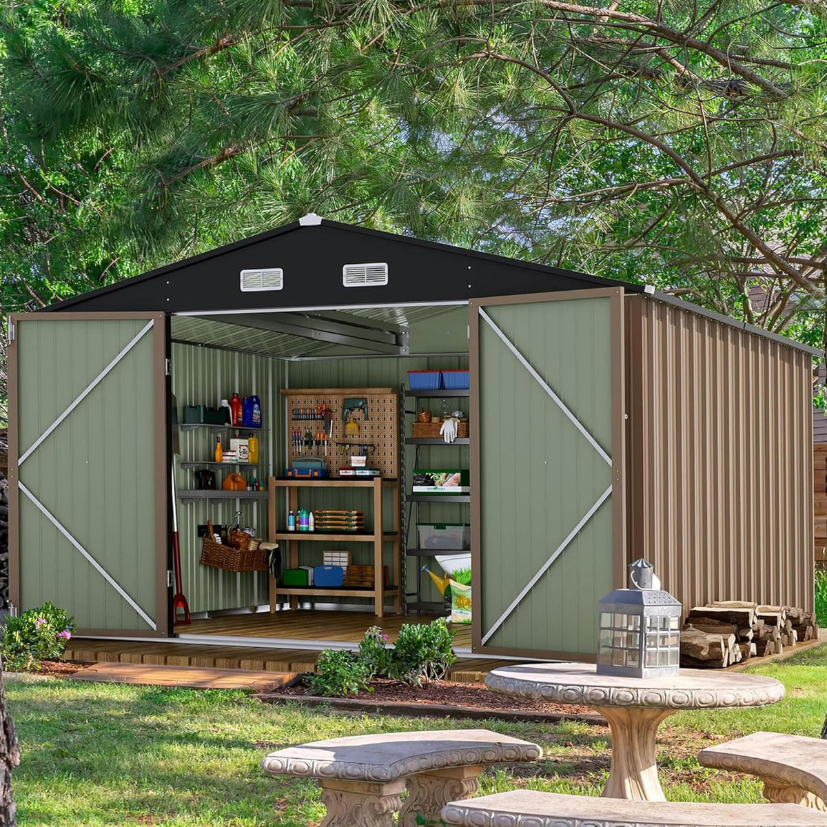 Devoko Outdoor Storage Shed 5 x 3 ft Lockable Metal Garden Shed Steel Storage