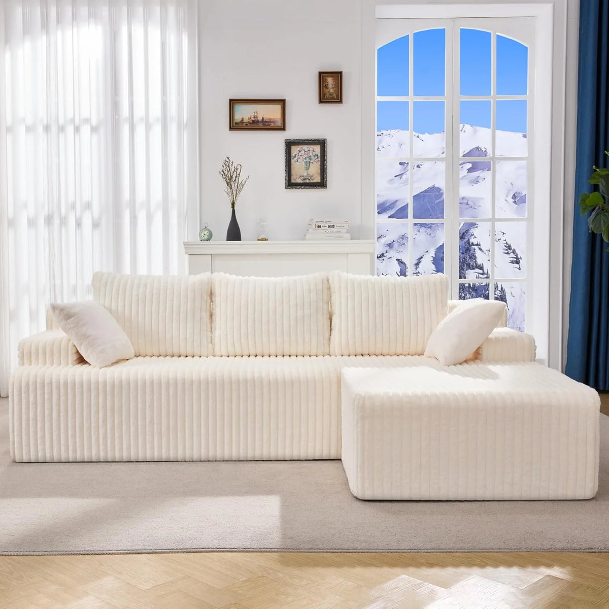 Modular Sectional Sofa Couches L-Shape Couch 3 Seat Modular Sofa Memory Foam Sectional Couches for Living Room, Cloud Couch with Oversized Chaise (Grey Stripe, 96 Left Facing Chaise)