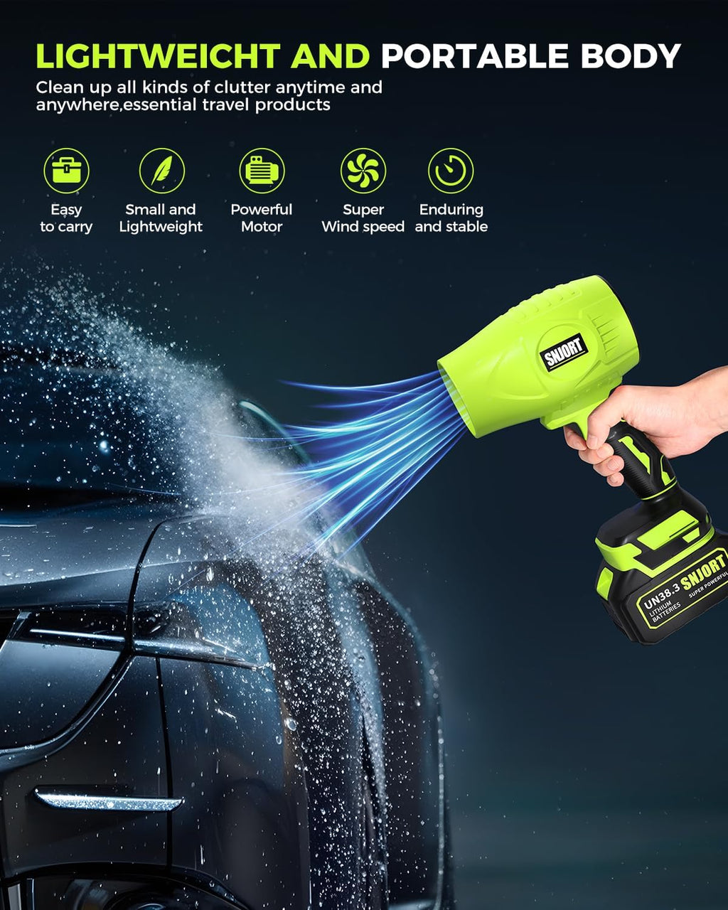 Leaf Blower Cordless with Battery and Charger, 500,000 RPM, Extended Nozzle, Lightweight Handheld Design, Turbo Jet Blower for Patio Cleaning