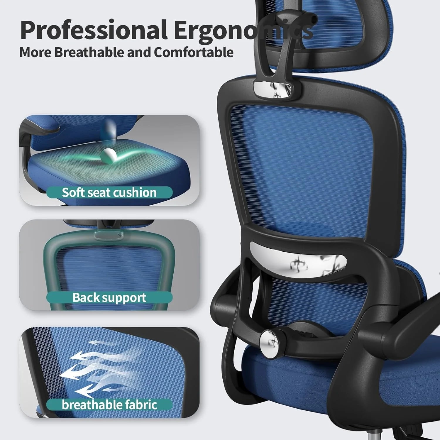 Office Chair Ergonomic Desk Chair, 330 lbs Home Mesh Desk Chair with Wheels, Comfortable Gaming Chair, High Back Office Chair