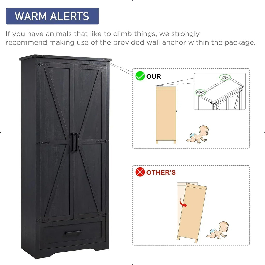 JXQTLINGMU Farmhouse Kitchen Pantry 72 Tall Wood Kitchen Storage Cabinet Adjustable Shelves