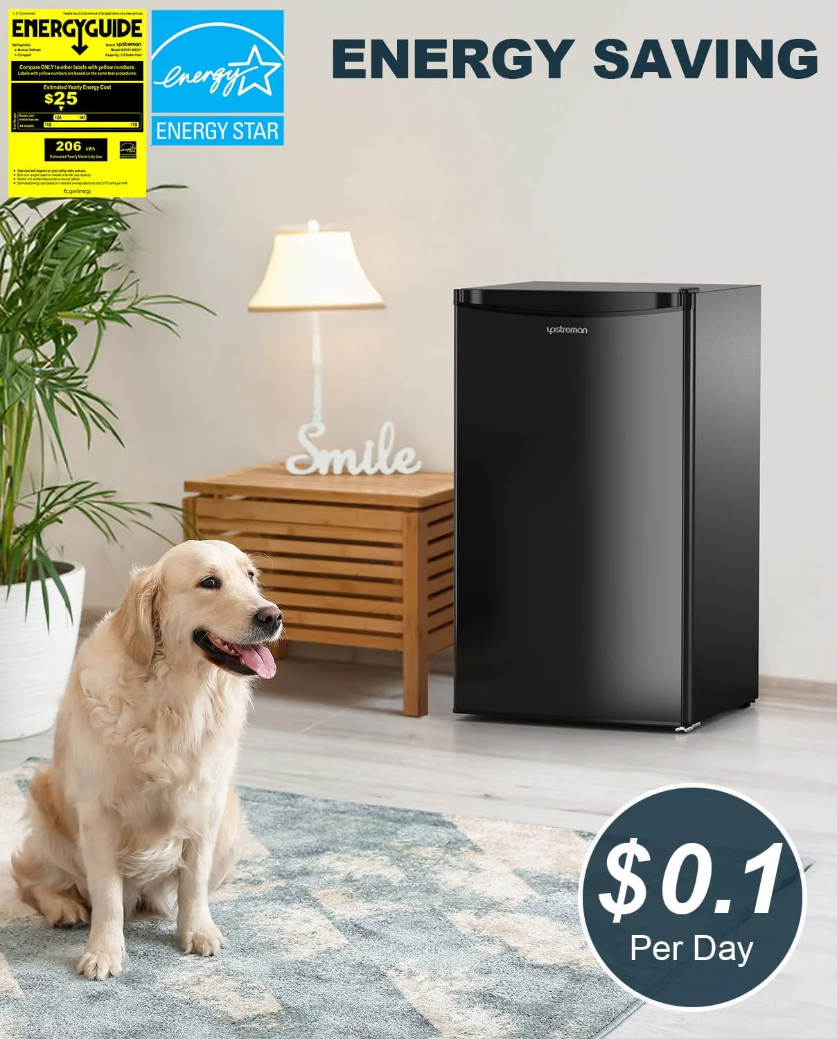 Upstreman 3.2 Cu.Ft Mini Fridge with Freezer, Single Door Mini Fridge, Dorm Fridge, Adjustable Thermostat, Mini Refrigerator
