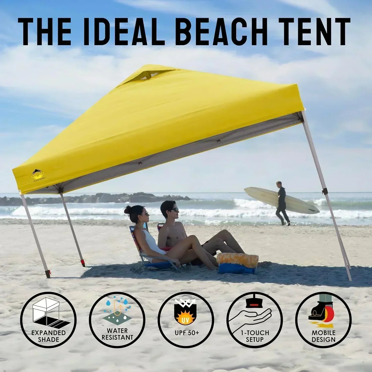 10x10 Pop-Up Awning One-Click Installation Beach Tent Outdoor Sunshade Silver Coated Top