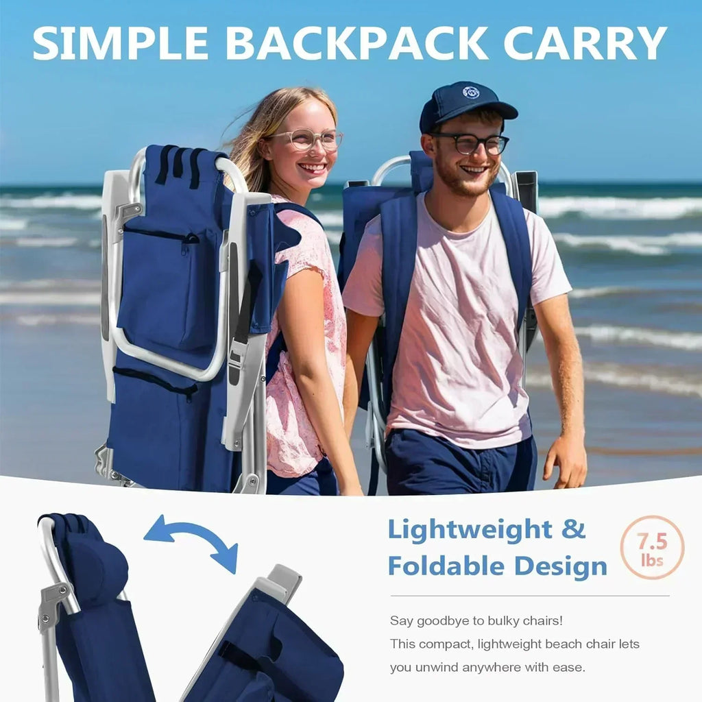 5-Position Aluminum Lay Flat Tall Backpack Beach Chairs 2 Pack Compact Portable Beach Chairs
