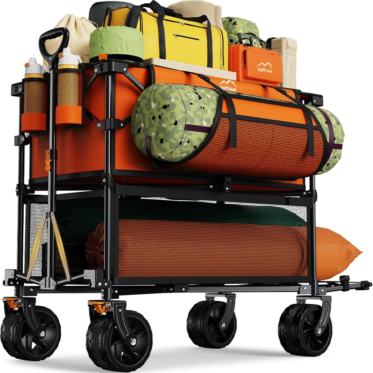Foldable 50''L Extra Long Double Decker Wagon for Sport 400L Collapsible Heavy Duty Wagon Cart