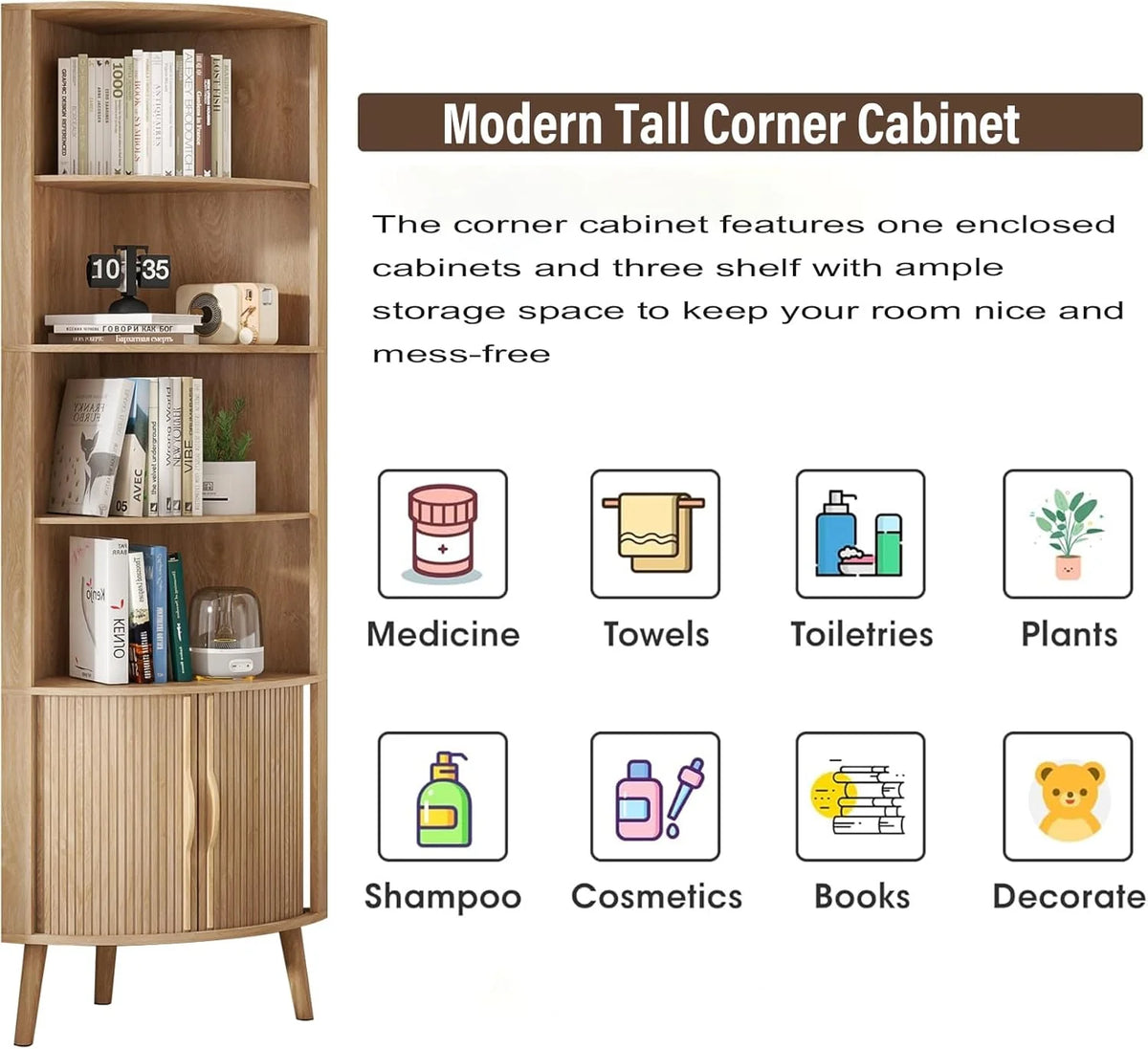 Corner Cabinet, 66.73'' Tall Modern Corner Bathroom Storage Cabinet