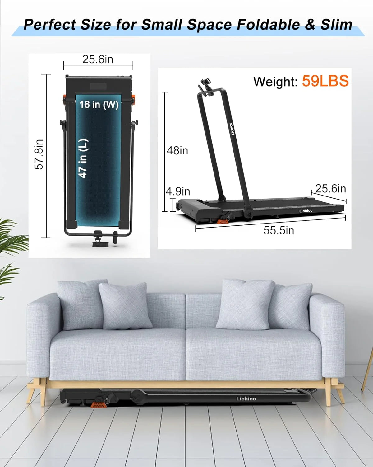 Lichico Walking Pad Under Desk Treadmill, Ultra-Quiet Brushless Electric Walking and Jogging Treadmill with Remote Control