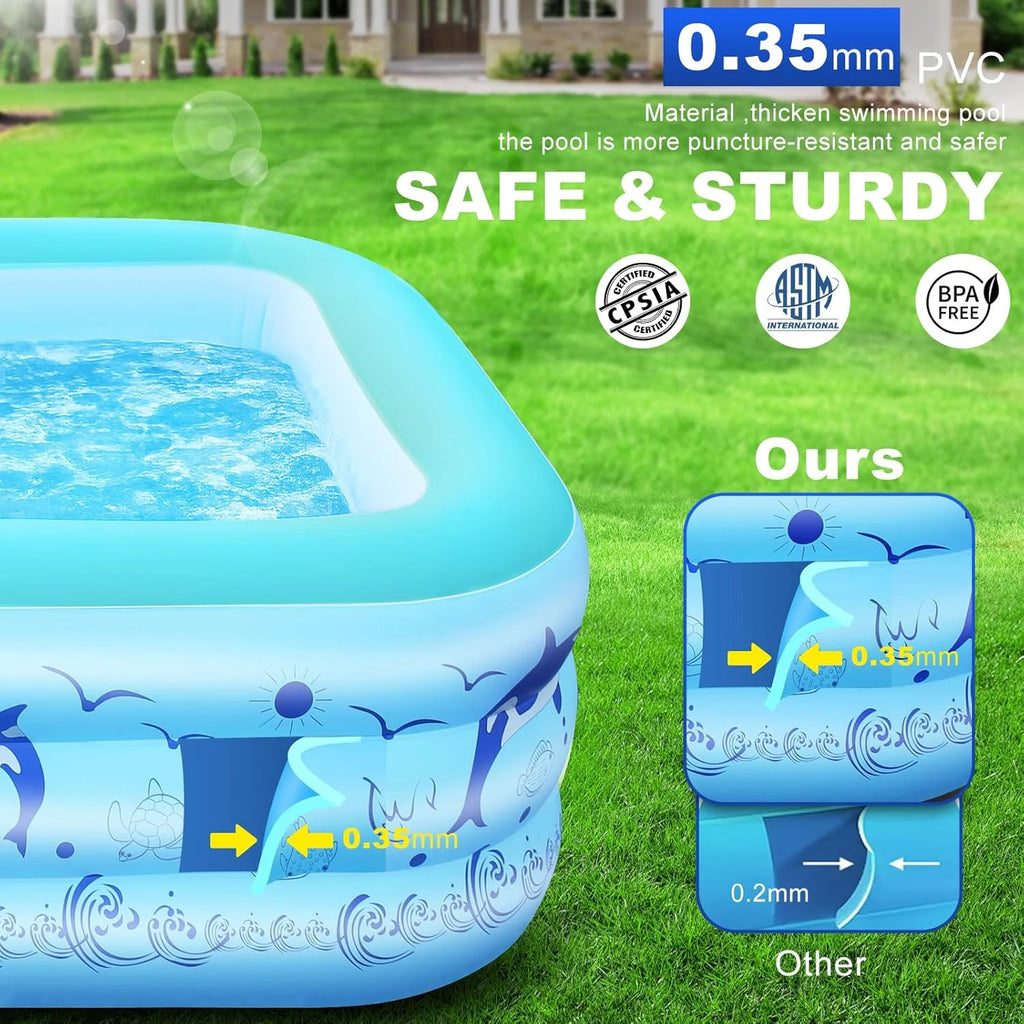 2026 Upgrade Inflatable Pools with Lights, Inflatable Swimming Pools for Adults, Blow Up Pool Solar, Large Pool, Durable Thickened Inflatable Pool for Backyard- Light Blue