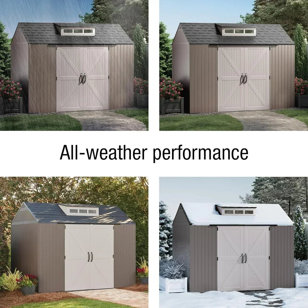 Rubbermaid Resin Outdoor Storage Shed With Floor Weather Resistant Gray Organization for Home