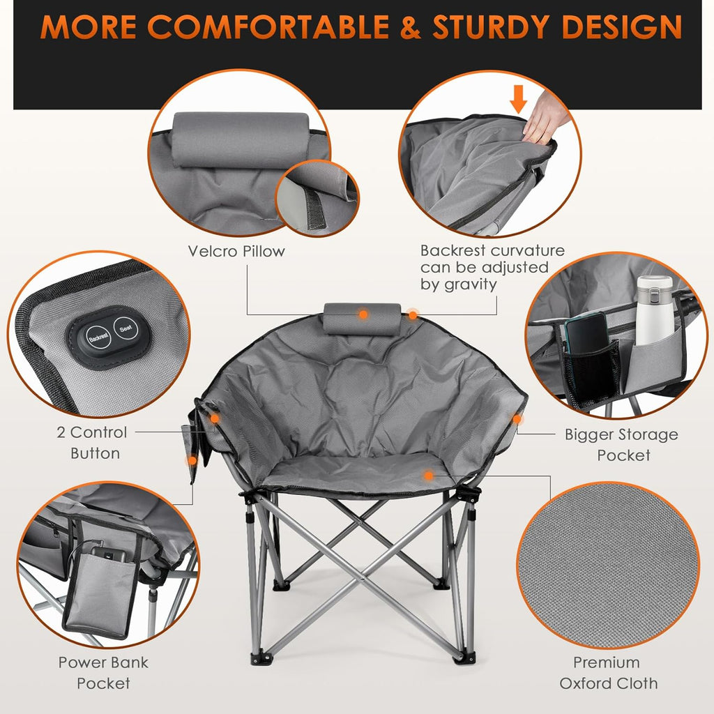 Heated Camping Chair Extra Large Heated Chair Outdoor Sports Chair with 3 Heat Levels on Back