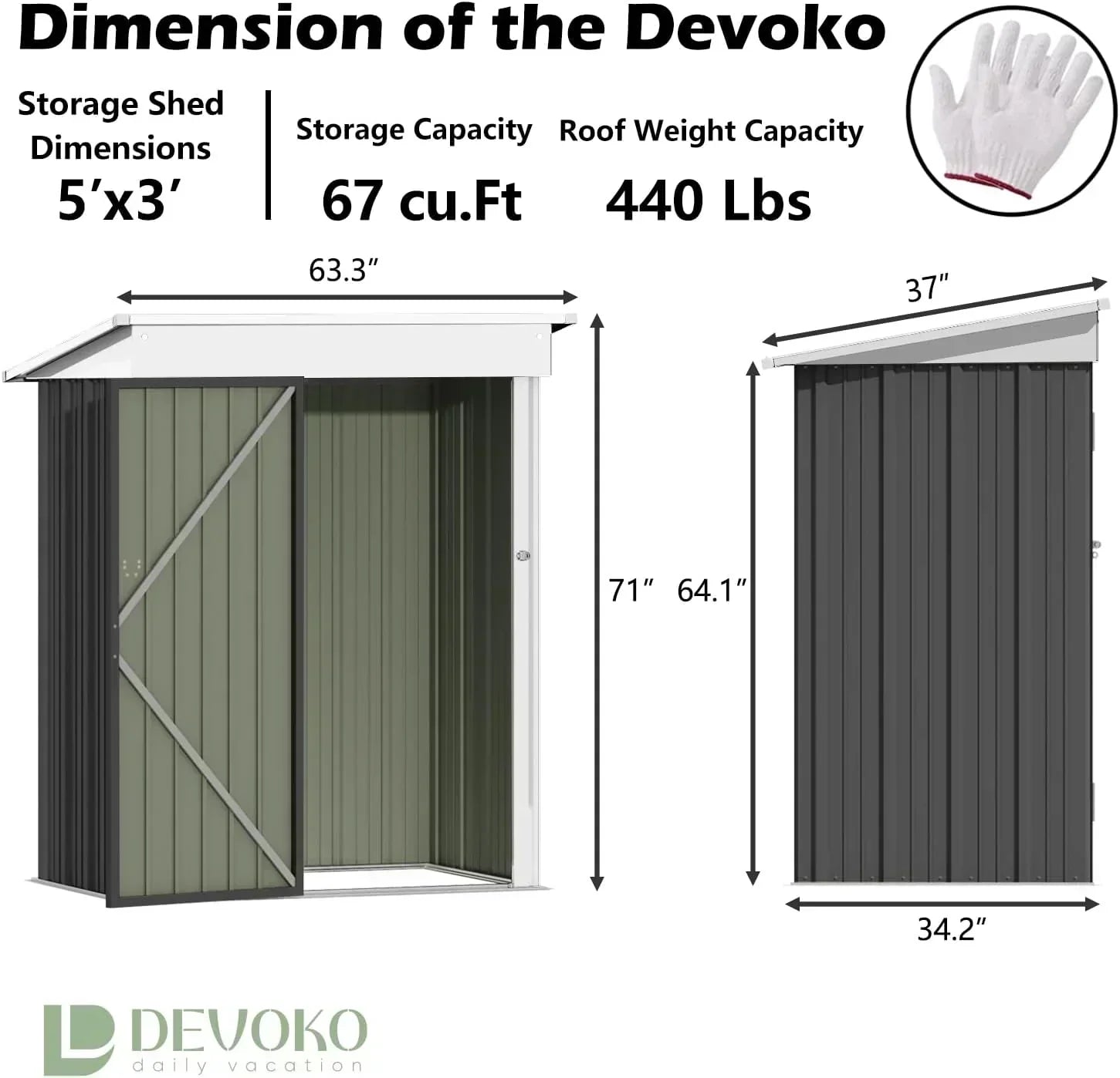 Devoko Outdoor Storage Shed Lockable Metal Garden Shed Steel Anti-Corrosion Storage House