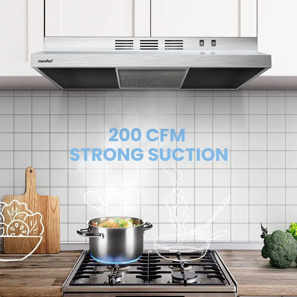 Comfee 30 Under Cabinet Ducted/Ductless Convertible Slim Vent Durable Stainless Steel Kitchen Reusable Filter