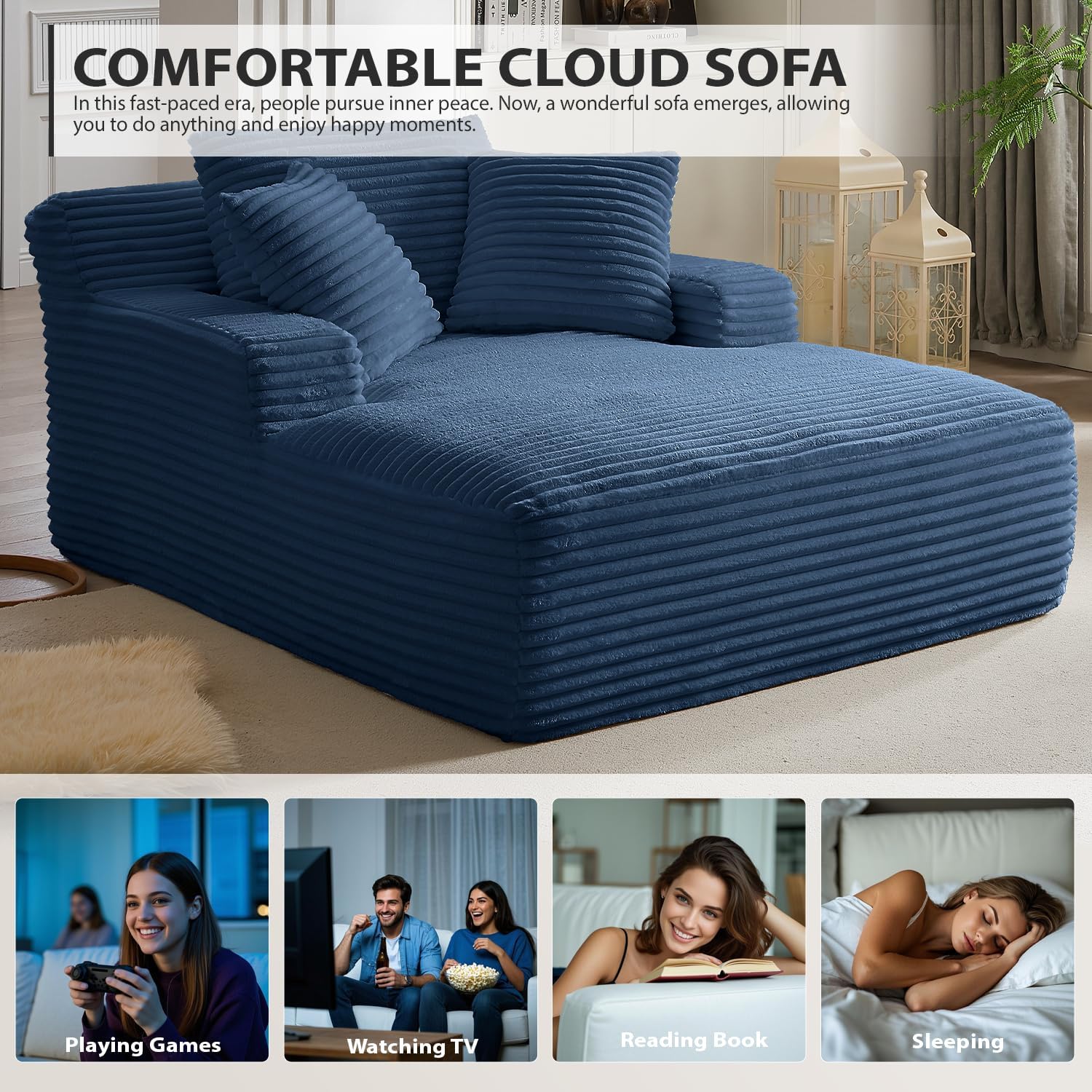 50-inch indoor recliner oversized corduroy upholstered boneless sofa bed deep sleeper sofa