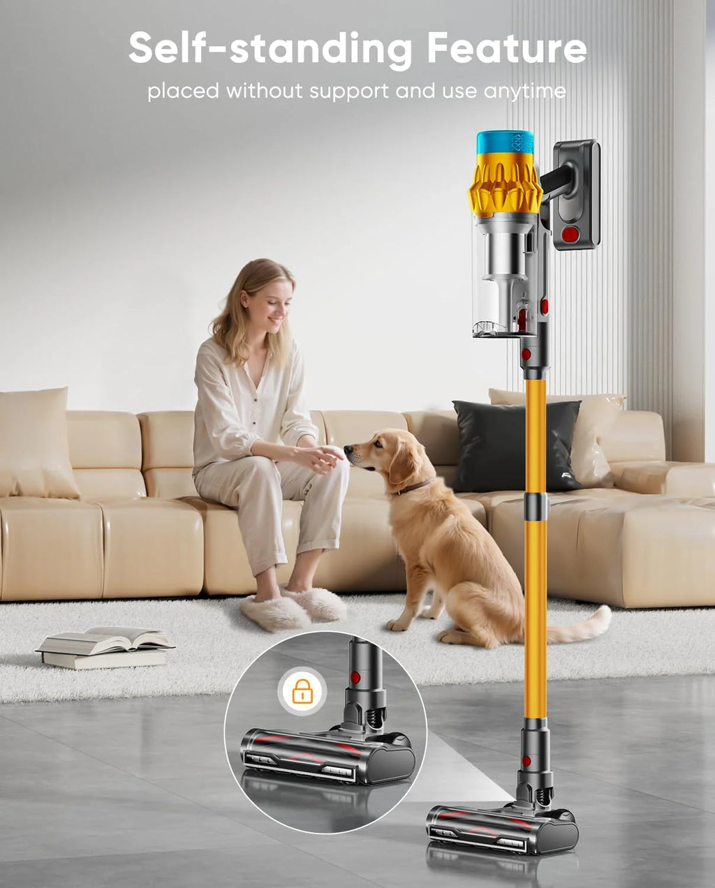 Cordless Vacuum Cleaner, 650W/55KPA/70 Mins Vacuum Cleaners for Home with Self-Standing, Anti-Tangle Brush, Smart Display and 1.8L Cup Cordless Stick Vacuum Cleaner for Pet Hair/Carpets