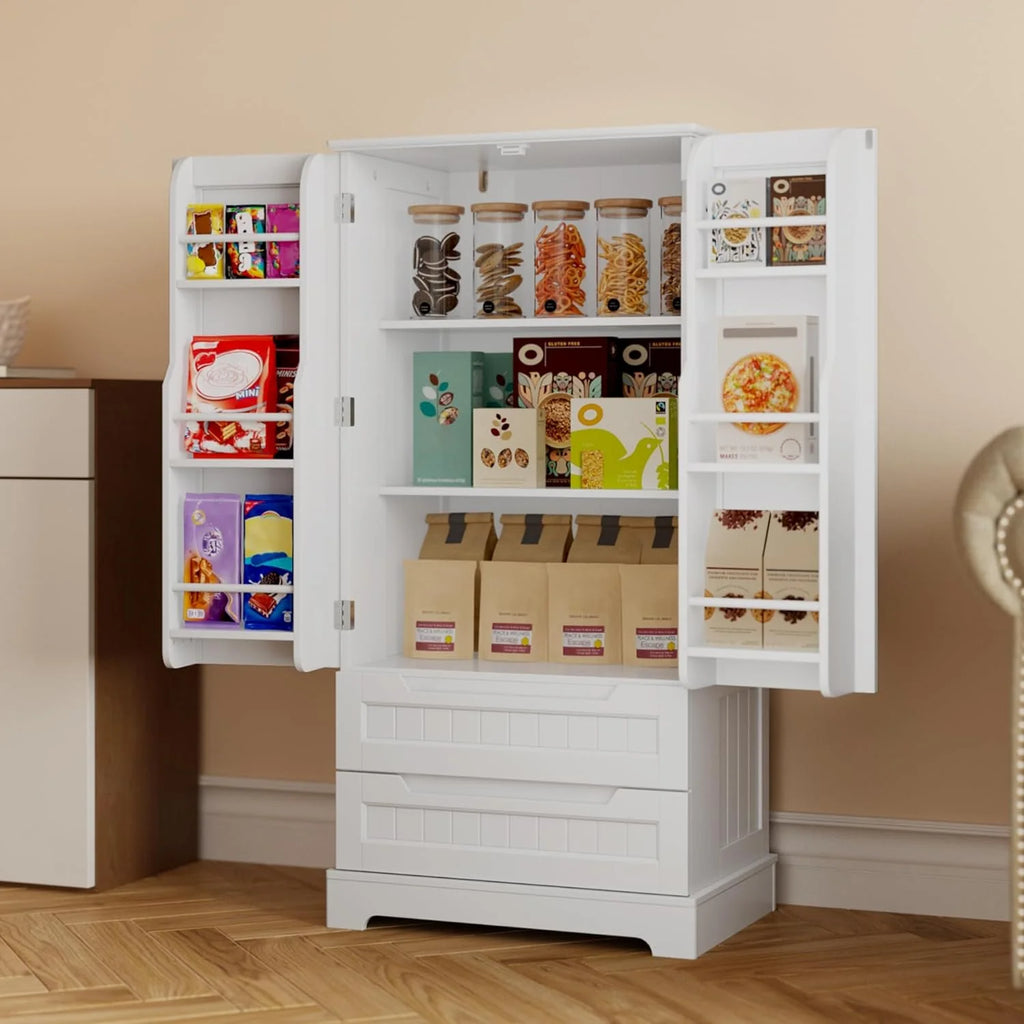 Gizoon Kitchen Pantry Cabinet with Drawers Freestanding Bathroom Storage Cabinet with Doors and Shelves, 47 Inch Small Pantry Cabinet